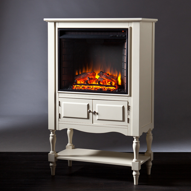 32.25" Providence Antique White Electric Fireplace Tower FE9808 FI9808