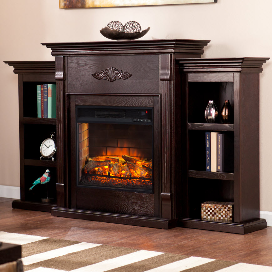 70.25" Tennyson Infrared Electric Fireplace w/ Bookcases