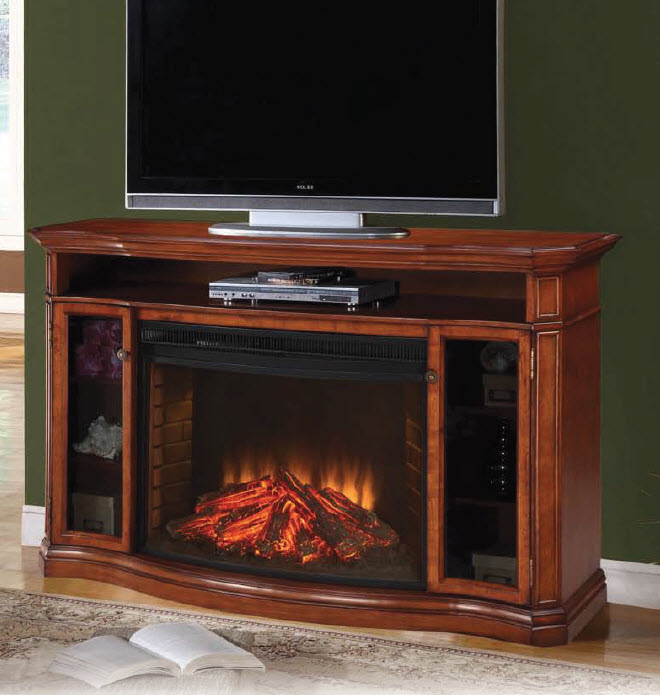 62.1" Alpine Media Burnished Pecan Electric Fireplace