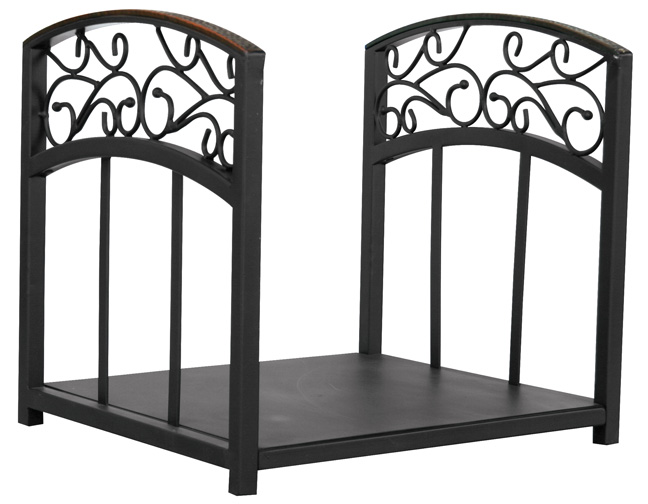 16'' Black Wrought Iron Log Rack with Hammered Copper Top Trim