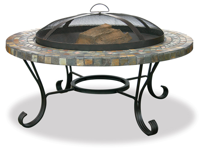 34'' Slate Tile / Copper Outdoor Firebowl with Copper Accents