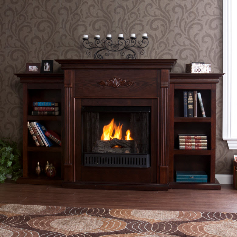 70.25" Tennyson Espresso Gel Fuel Fireplace w/ Bookcases 
