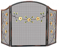 54'' 3 Fold Burnished Bronze Finish Fireplace Screen with Decorative Flowers