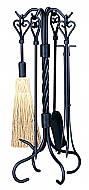 31'' 5 Piece Black Wrought Iron Fireset with Heart Handles