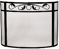 43'' 3 Panel Black Wrought Iron Bow Screen with Top Scroll Design