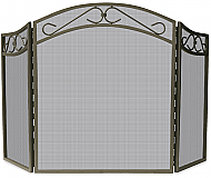 51.5'' 3 Fold Bronze Finish Wrought Iron Fireplace Screen with Decorative Scrolls