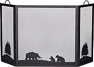 54.5'' Deluxe 3-Panel Black Wrought Iron Screen with Hunting Bear Scene