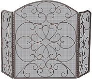 55'' 3 Fold Bronze Finish Wrought Iron Screen with Ornate Scroll Design