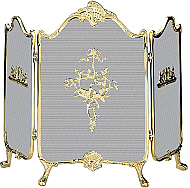 41'' 3 Fold Fully Cast Solid Brass Fireplace Screen with Ornate Design