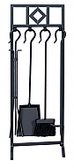 31'' 5 Piece black Wrought Iron Inline Fireset with Diamond Design