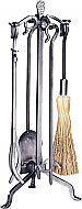 32'' 5 Piece Pewter Finish Wrought Iron Fireset with Crook Handle