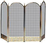 52'' 4 Fold Solid Brass Fireplace Screen with Decorative Filigree