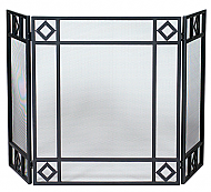 52'' 3 Fold Black Wrought Iron Fireplace Screen with Diamond Design