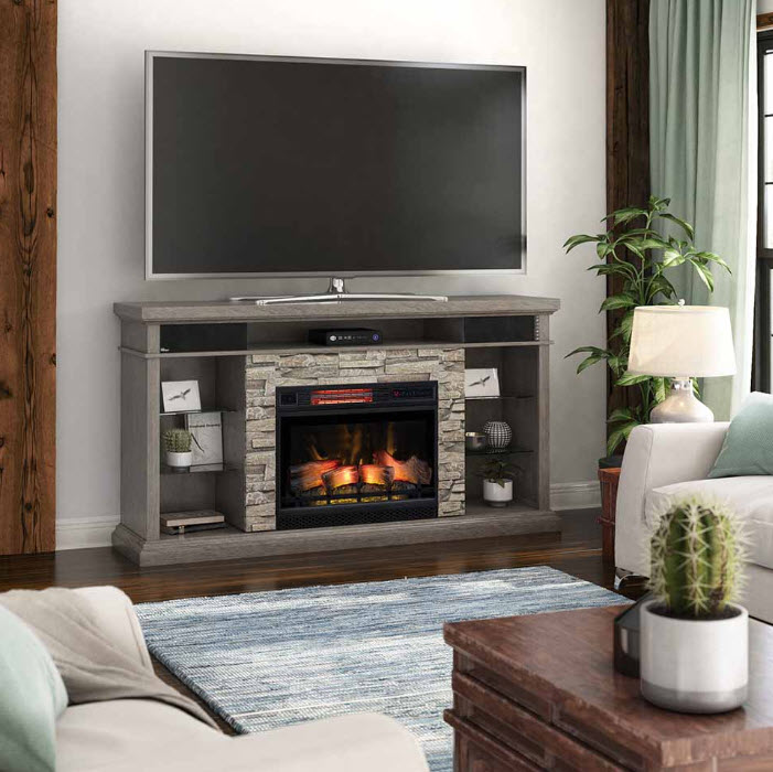 73 Ellistone Weathered Gray Infrared, Electric Fireplace Stone Tv Stand