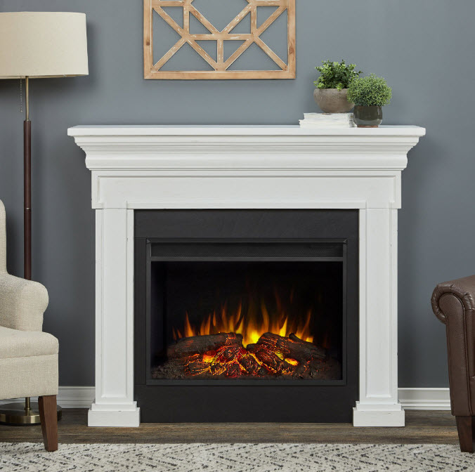 55 Emerson Real Flame White Electric, Most Realistic Flame Electric Fireplace