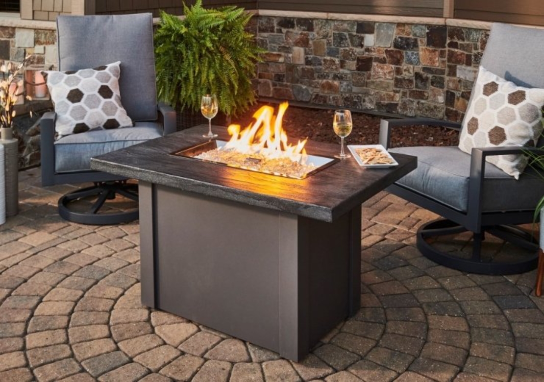 44" Stone Grey Havenwood Rectangular Gas Fire Pit Table with Grey Base