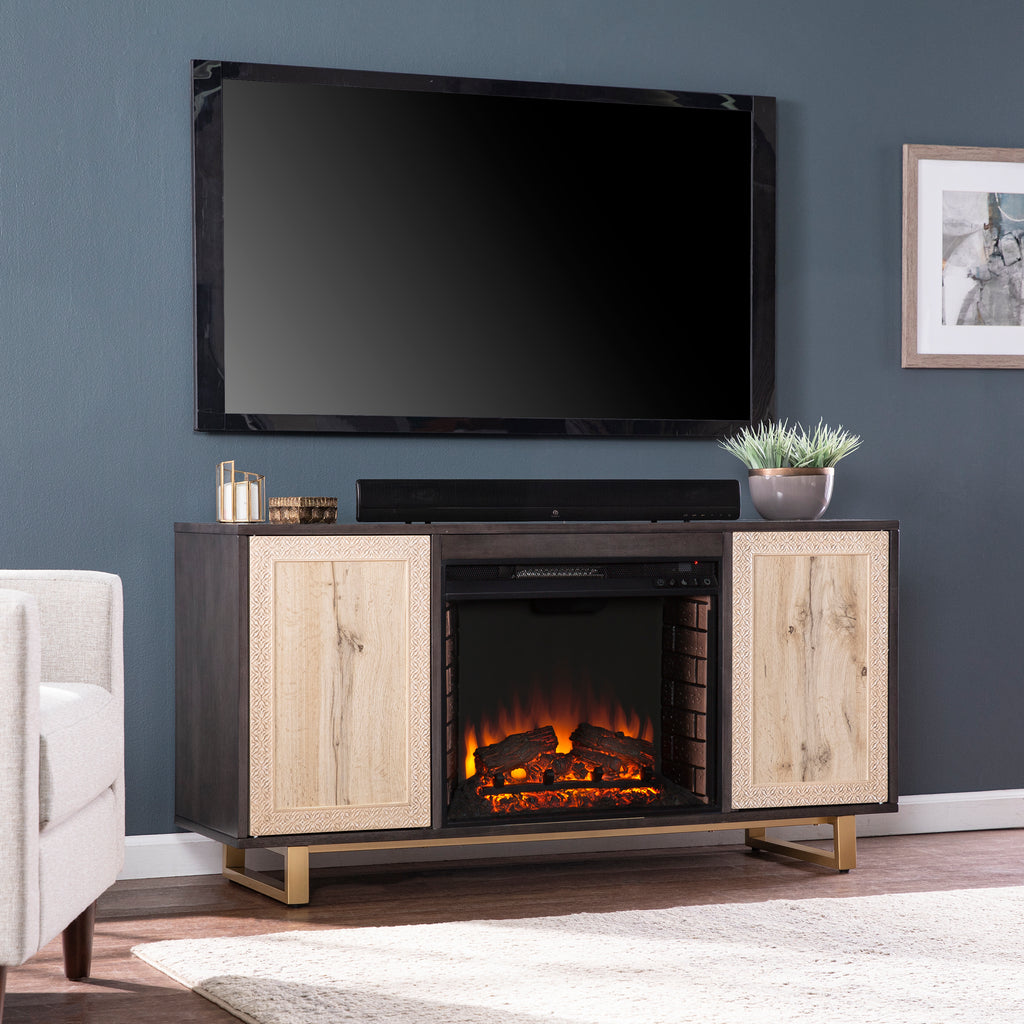 54.25” Wilconia Electric Media Fireplace w/ Carved Details
