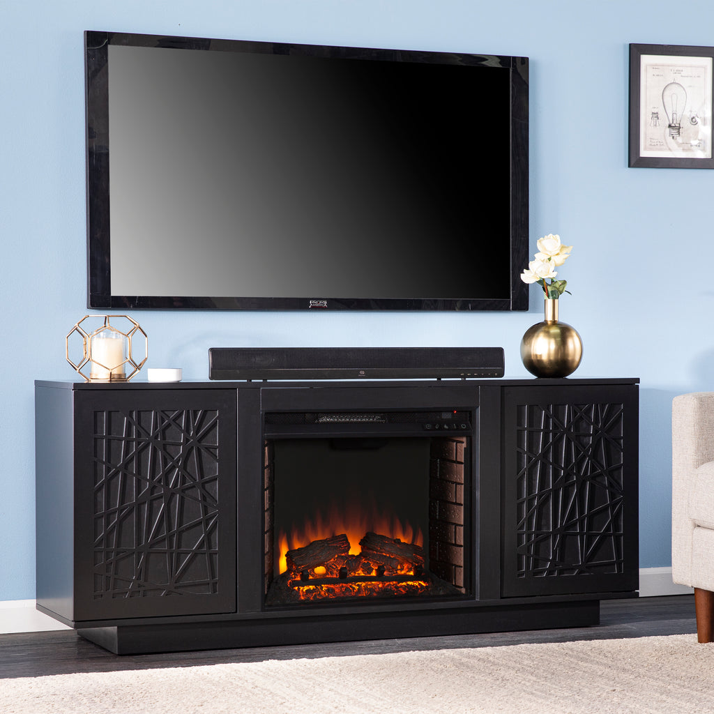 60” Delgrave Electric Media Fireplace w/ Storage - Black