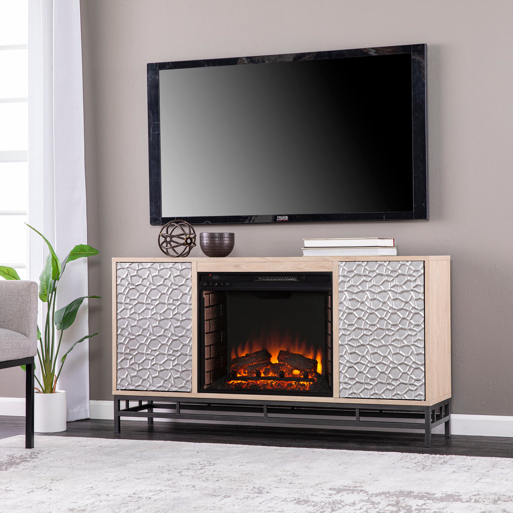 54.25” Hollesborne Electric Fireplace w/ Media Storage - Natural