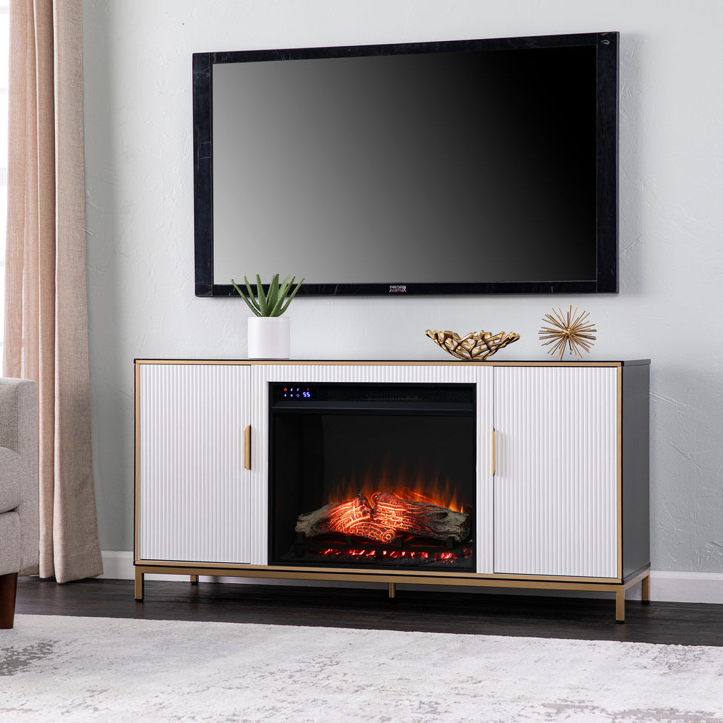60” Delgrave Touch Screen Electric Media Fireplace w/ Storage - Black