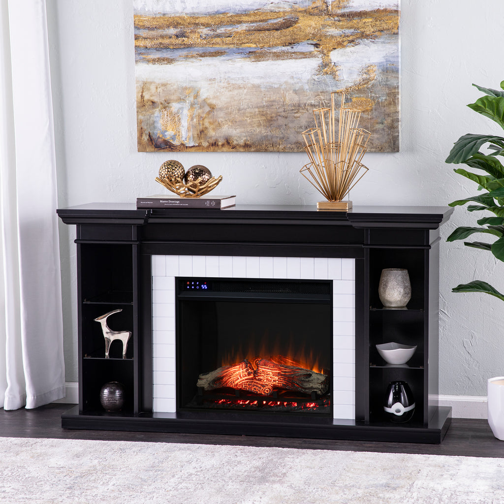 54.75” Henstinger Touch Screen Electric Fireplace w/ Bookcase - Black 54.75” Henstinger Touch Screen Electric Fireplace w/ Bookcase - Black