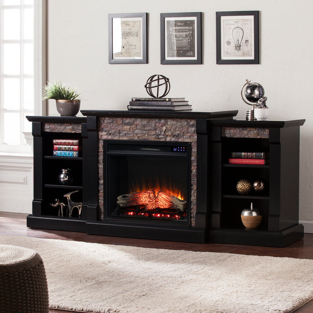 71.75" Gallatin Touch Screen Electric Fireplace w/ Bookcases