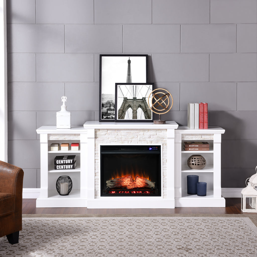 71.75" Gallatin Touch Screen Electric Fireplace w/ Bookcases