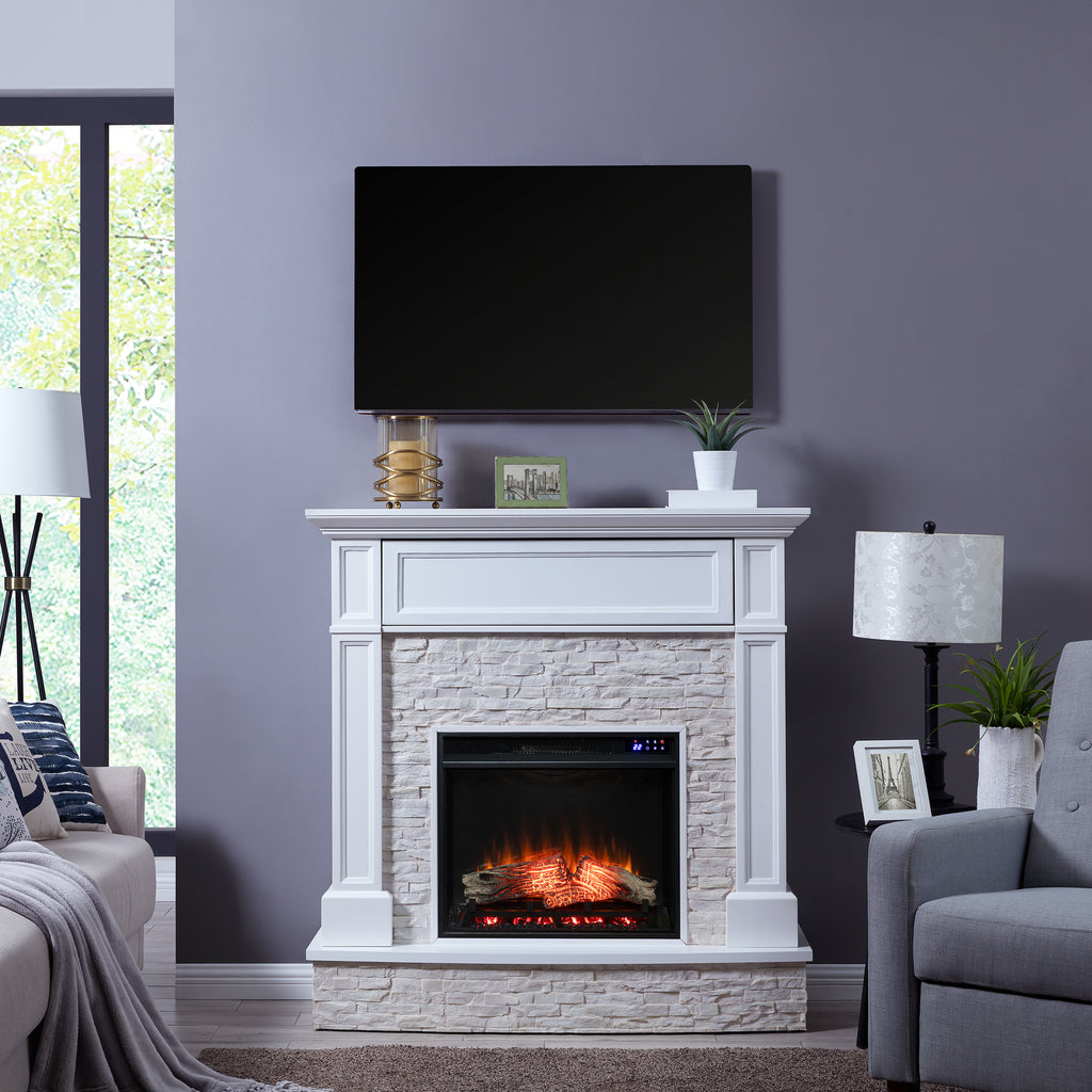 48” Jacksdale Touch Screen Electric Media Fireplace w/ Faux Stone