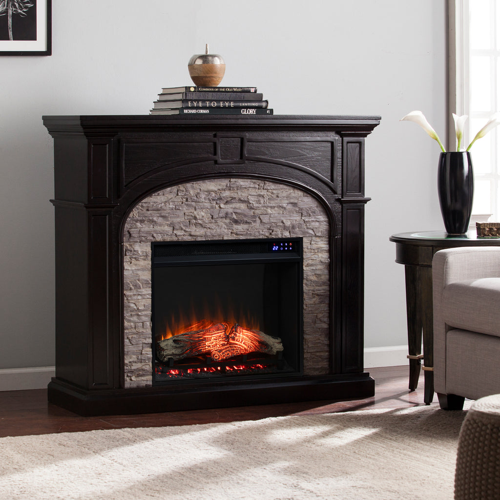 45.75" Tanaya Touch Screen Electric Fireplace w/ Faux Stone 45.75" Tanaya Touch Screen Electric Fireplace w/ Faux Stone