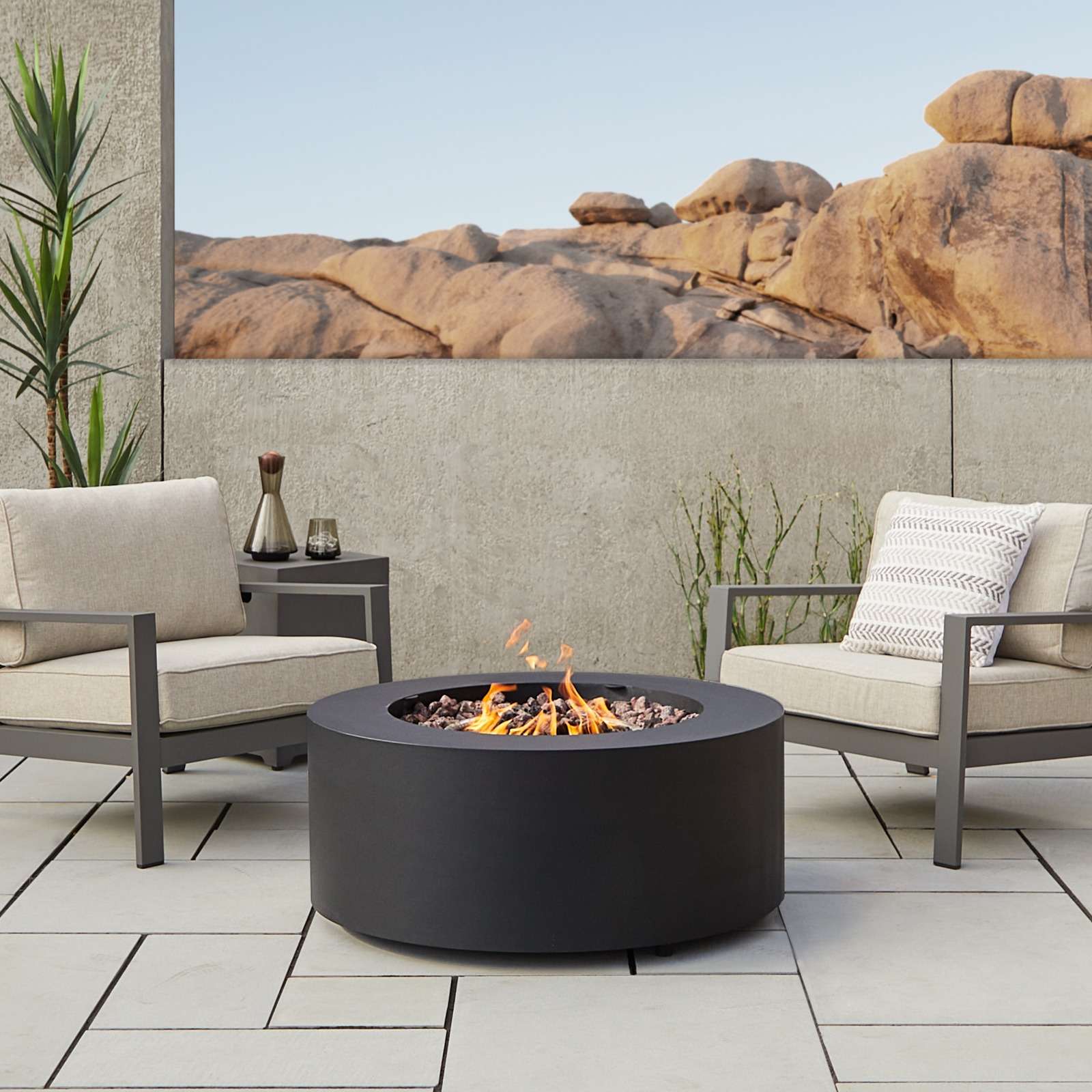 36" Aegean Black Round Propane Fire Table with Natural Gas Conversion Kit