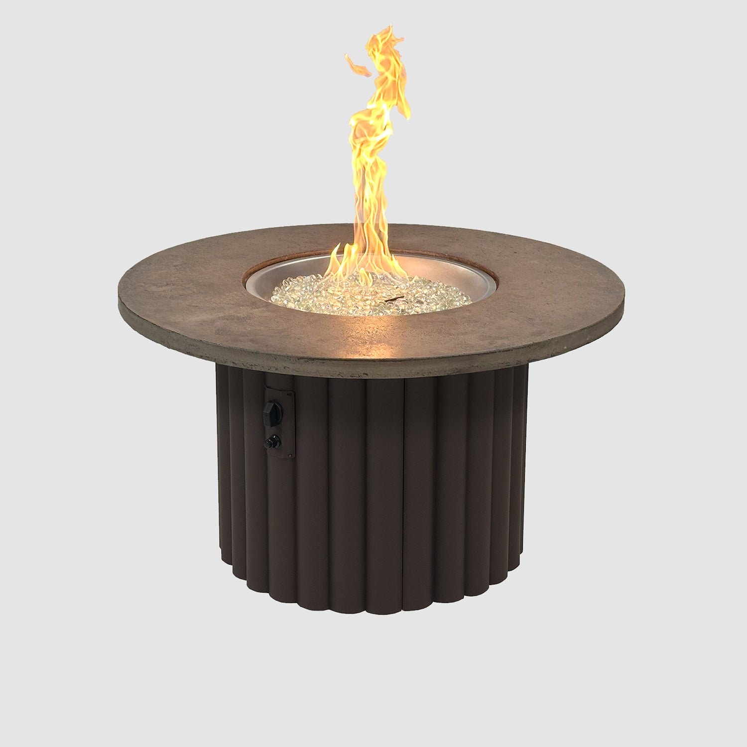 42" Reverie Round Gas Fire Pit Table with Fossil Brown Supercast Top & Brown Base 