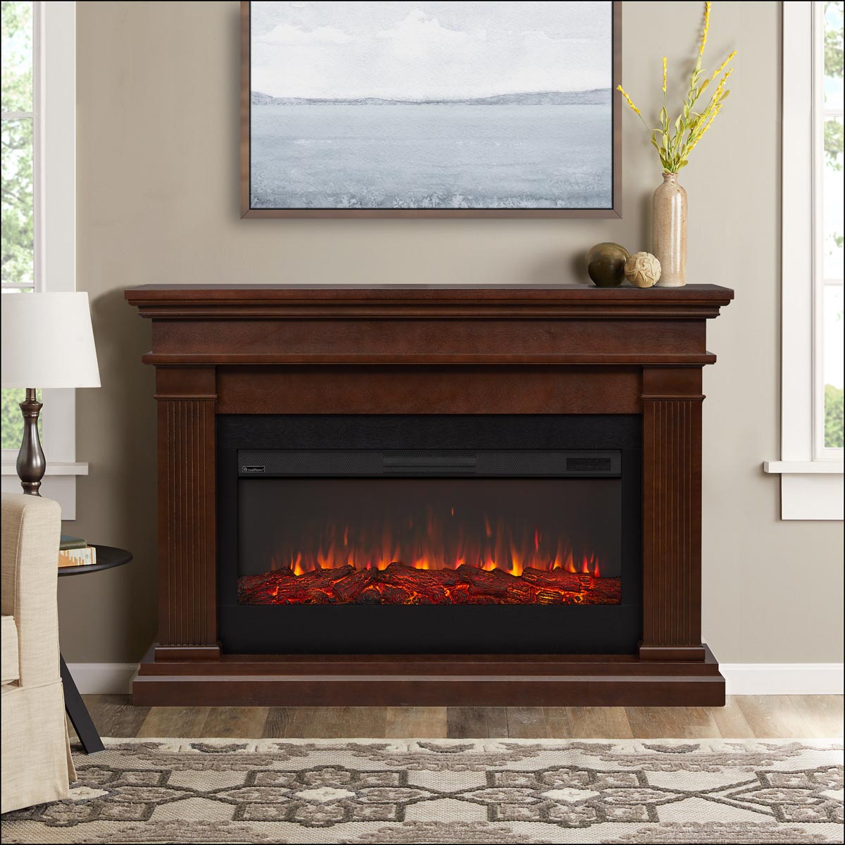 58" Beau Dark Walnut Electric Fireplace
