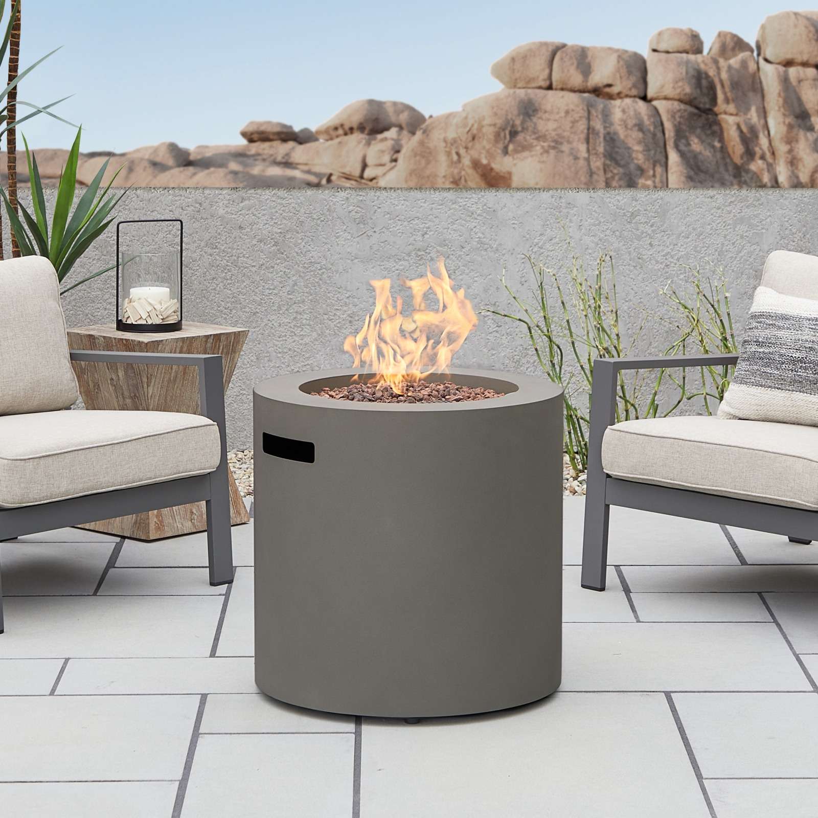 24" Aegean Round Fire Pit Table with Hidden Propane Tank - Mist Grey