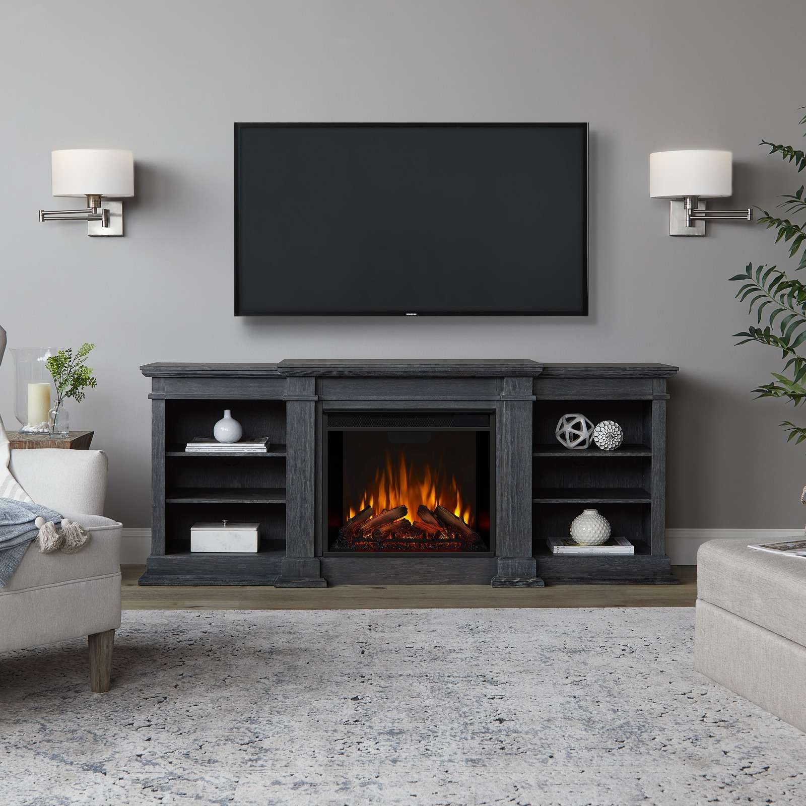 72" Fresno Electric Fireplace TV Stand in Antique Gray