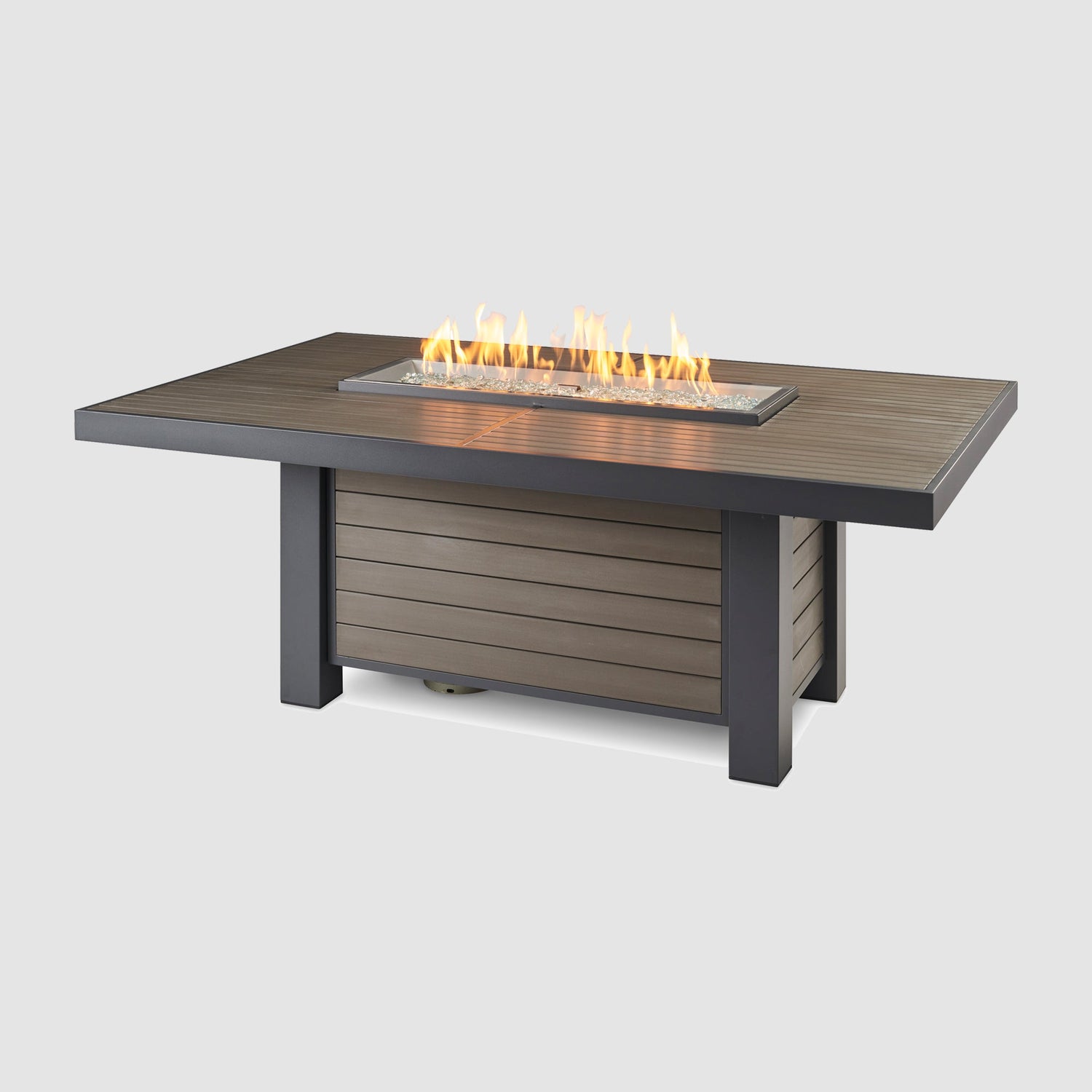 80" Brooks Linear Dining Height Taupe Fire Pit Table
