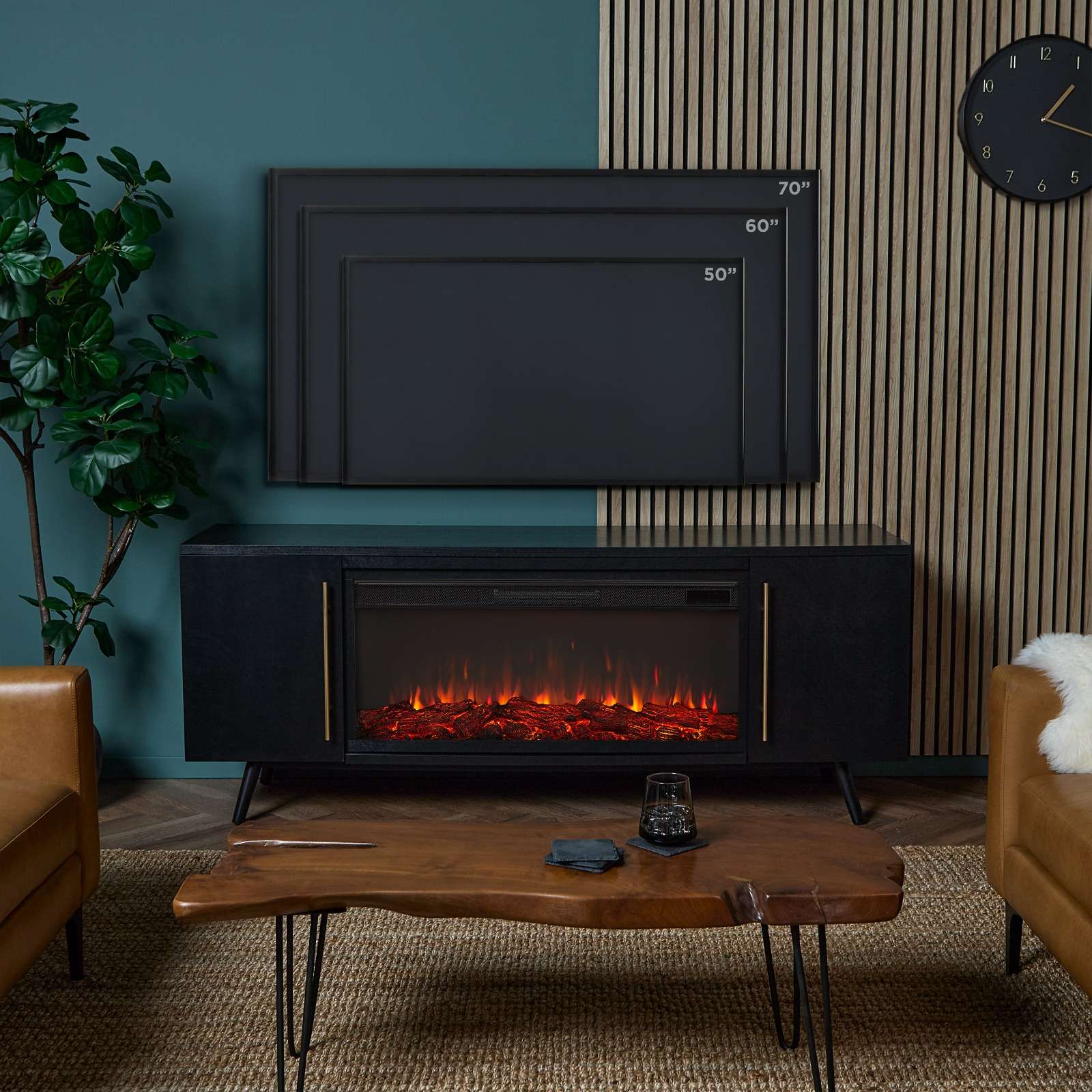 72" Morris Landscape Electric Fireplace TV Stand - Black