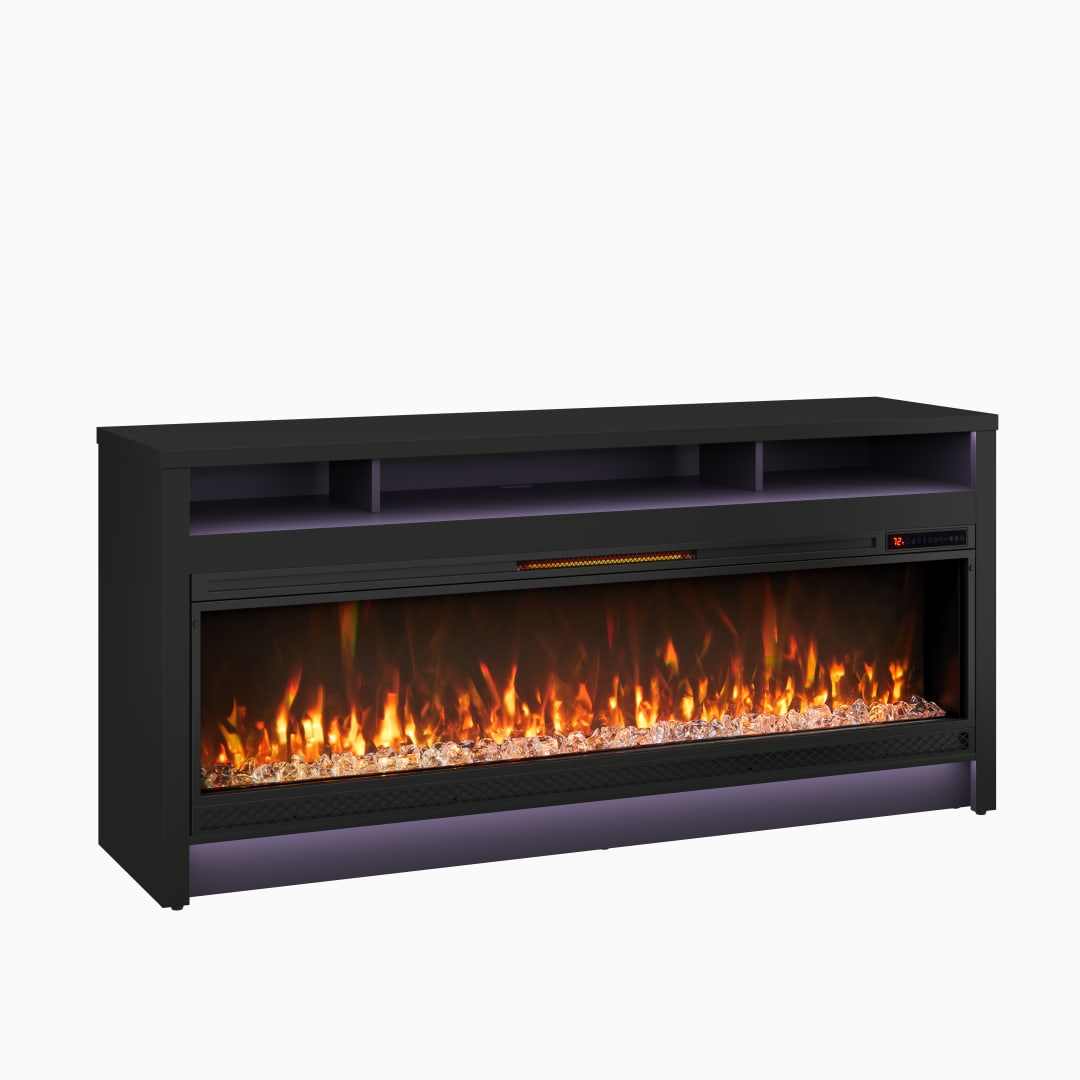 64" Colin Media Mantel with Electric Fireplace, Black