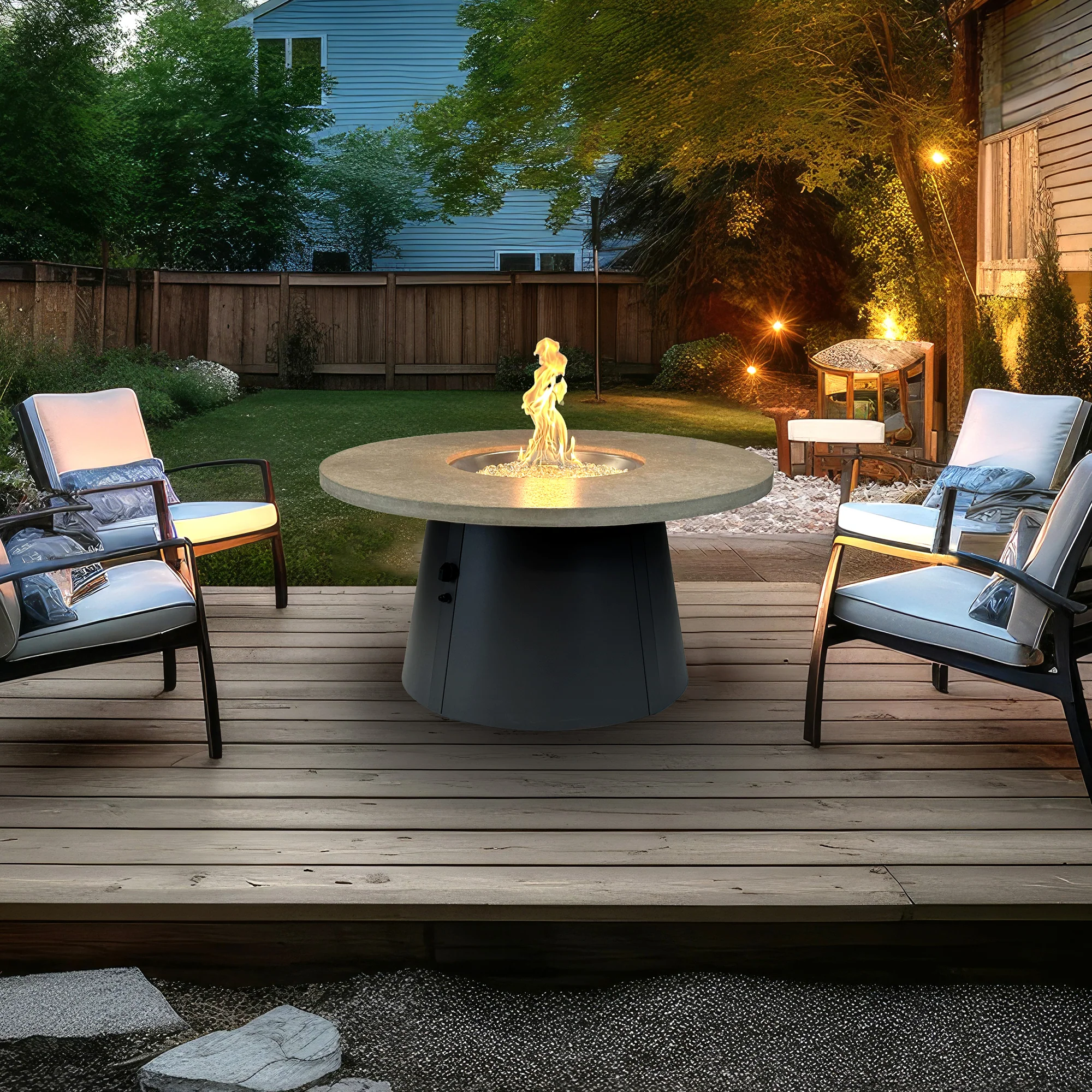 42" Cirvalo Round Gas Fire Pit Table with Relic Gray Top & Charcoal Grey Base