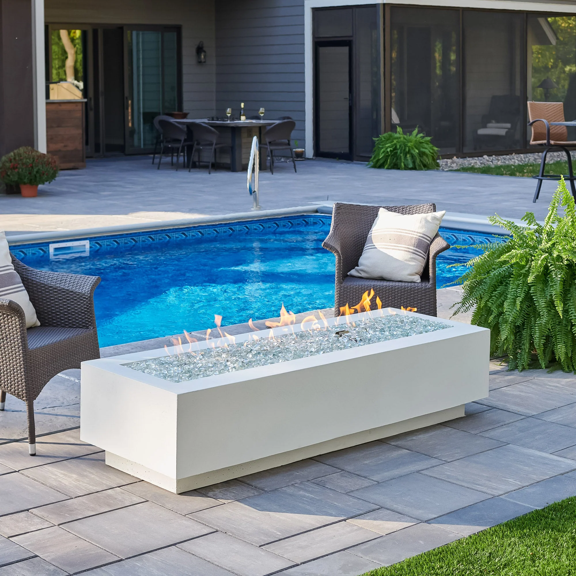 72" White Cove Cove Linear Gas Fire Table with Direct Spark Ignition (LP)