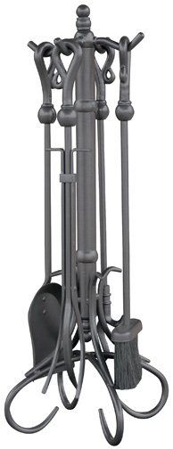 30'' 5 Piece Olde World Iron Fireset with Heavy Crook Handles