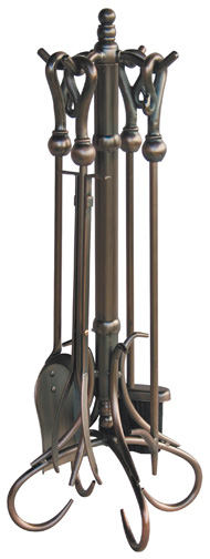 30'' 5 piece Venetian Bronze Finish Fireset with Heavy Crook Handles