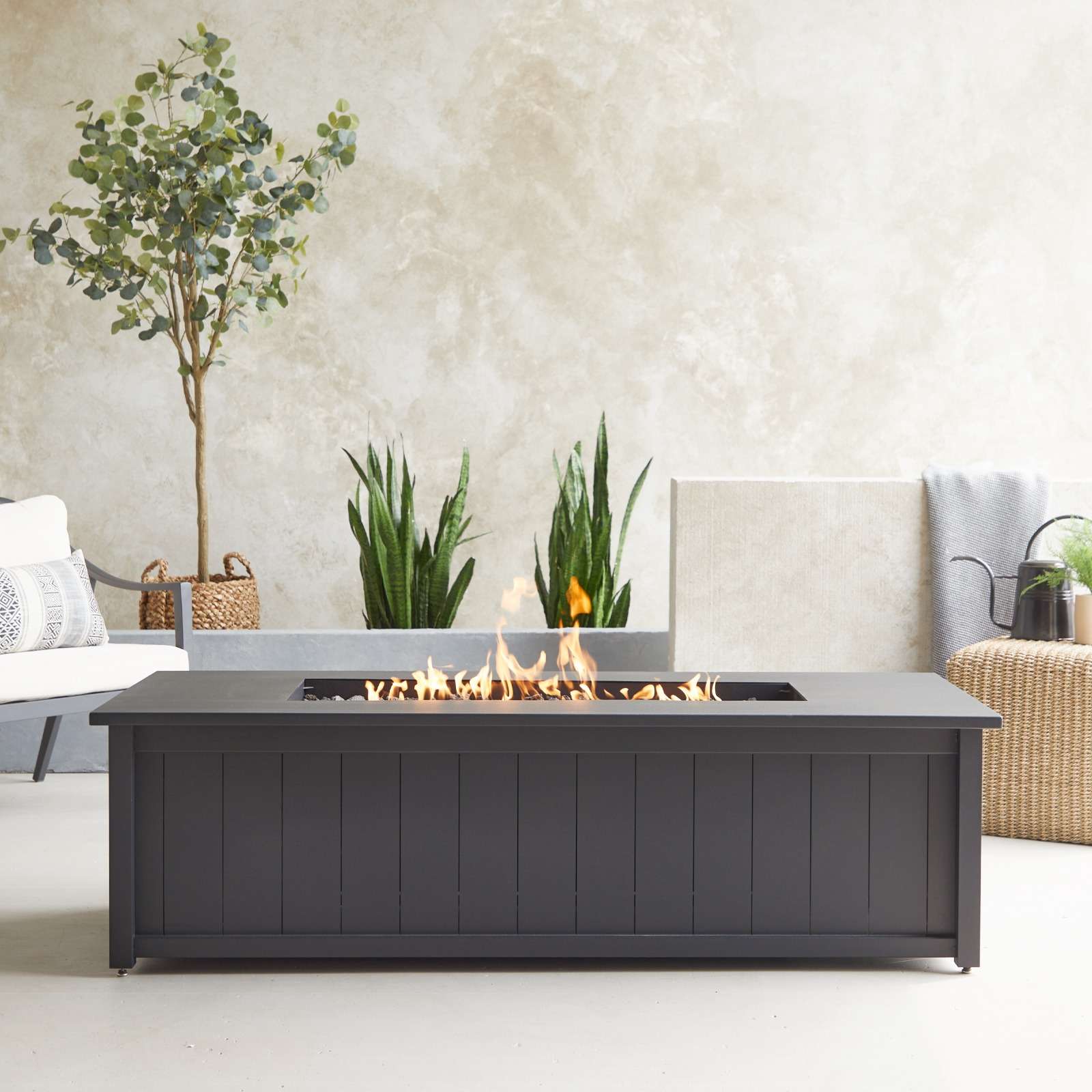 70" Marin Rectangle Metal Propane Fire Pit Table With Hidden Tank in Charcoal