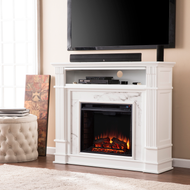 48" Highgate Faux Cararra Marble Electric Media Fireplace - White