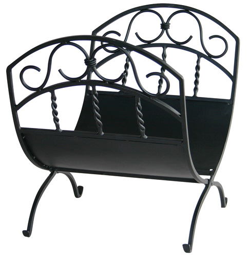 21'' Black Wrought Iron Log Rack with Scrolls