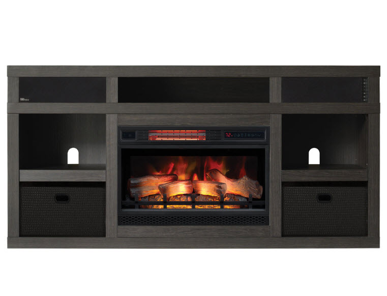 64.3" Greatlin Black Walnut Entertainment Center Fireplace