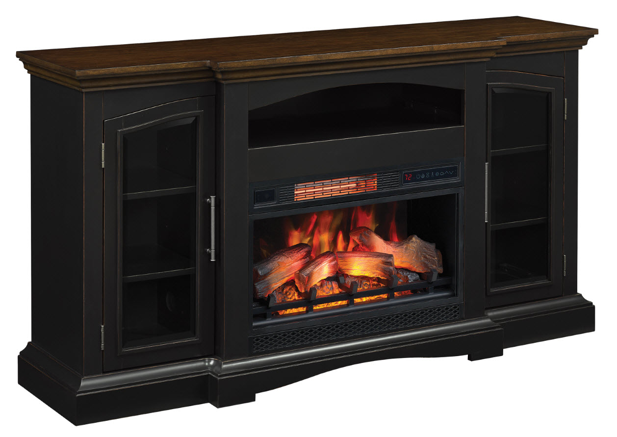 63" Girard Aged Black Infrared TV Stand Electric Fireplace