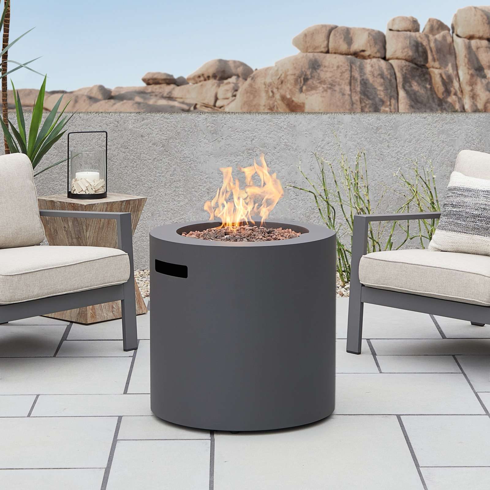 24" Aegean Round Fire Pit Table with Hidden Propane Tank - Weathered Slate 24" Aegean Round Fire Pit Table with Hidden Propane Tank - Weathered Slate