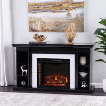 54.75” Henstinger Electric Fireplace w/ Bookcase - Black 54.75” Henstinger Electric Fireplace w/ Bookcase - Black