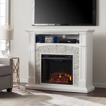 45.75" Seneca Electric Media Fireplace - White w/ White Faux Stone 45.75" Seneca Electric Media Fireplace - White w/ White Faux Stone