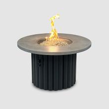 42" Reverie Round Gas Fire Pit Table with Smokey Oak Supercast Top & Black Base